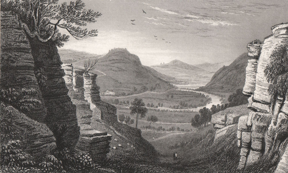 The Wye at Aberedw, Radnorshire, Wales, by Henry Gastineau 1835 old print